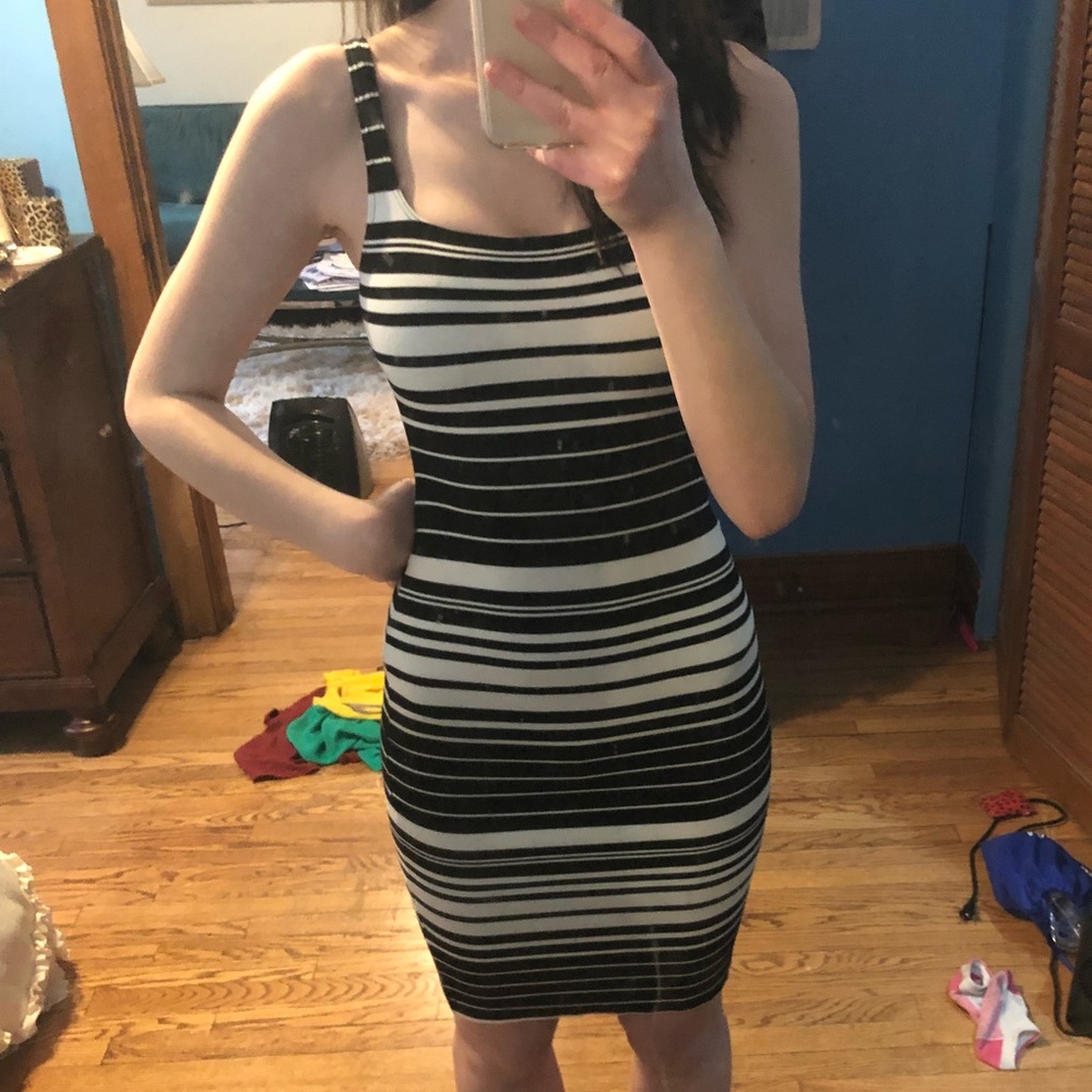 American Apparel Black White Stripe Bodycon Dress XS